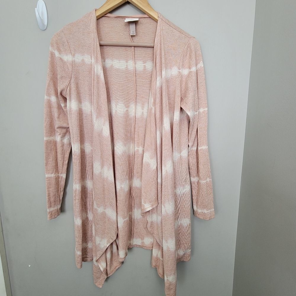 Knox Rose Tie-dye Pink White Stripe Waterfall Open Front Duster Cardigan Small